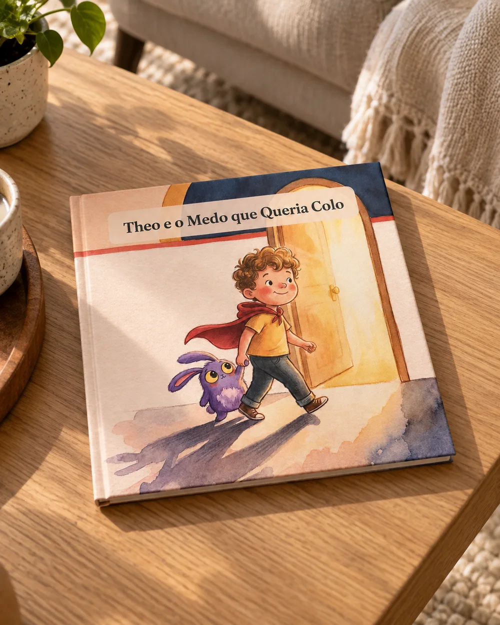 Livro do Theo sobre uma mesa com luz natural