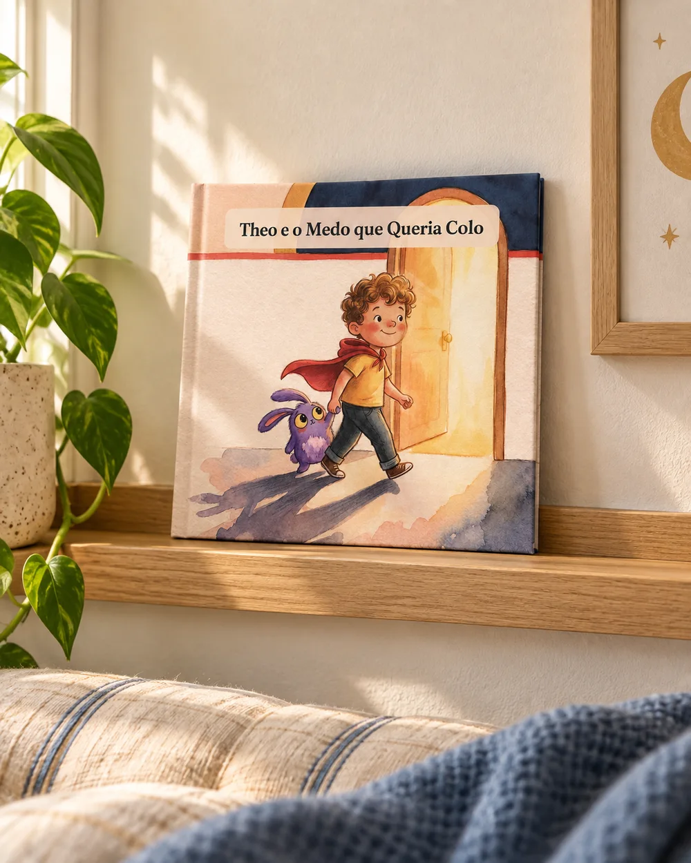 Livro do Theo em um cantinho de leitura